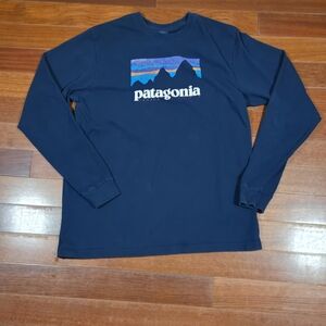 Patagonia Logo Navy Long Sleeve Tee Size Medium